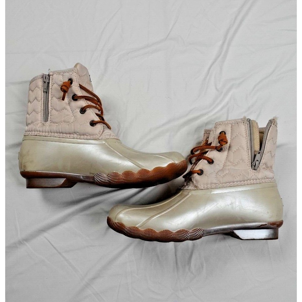 Sperry Saltwater White Pearl Quilted Duck Boots Size 6M US - Picture 7 of 8